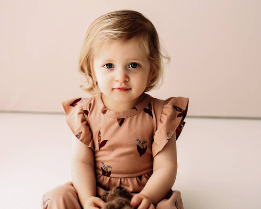 City Mouse Studio - Flutter Long Romper- Lily of the Valley