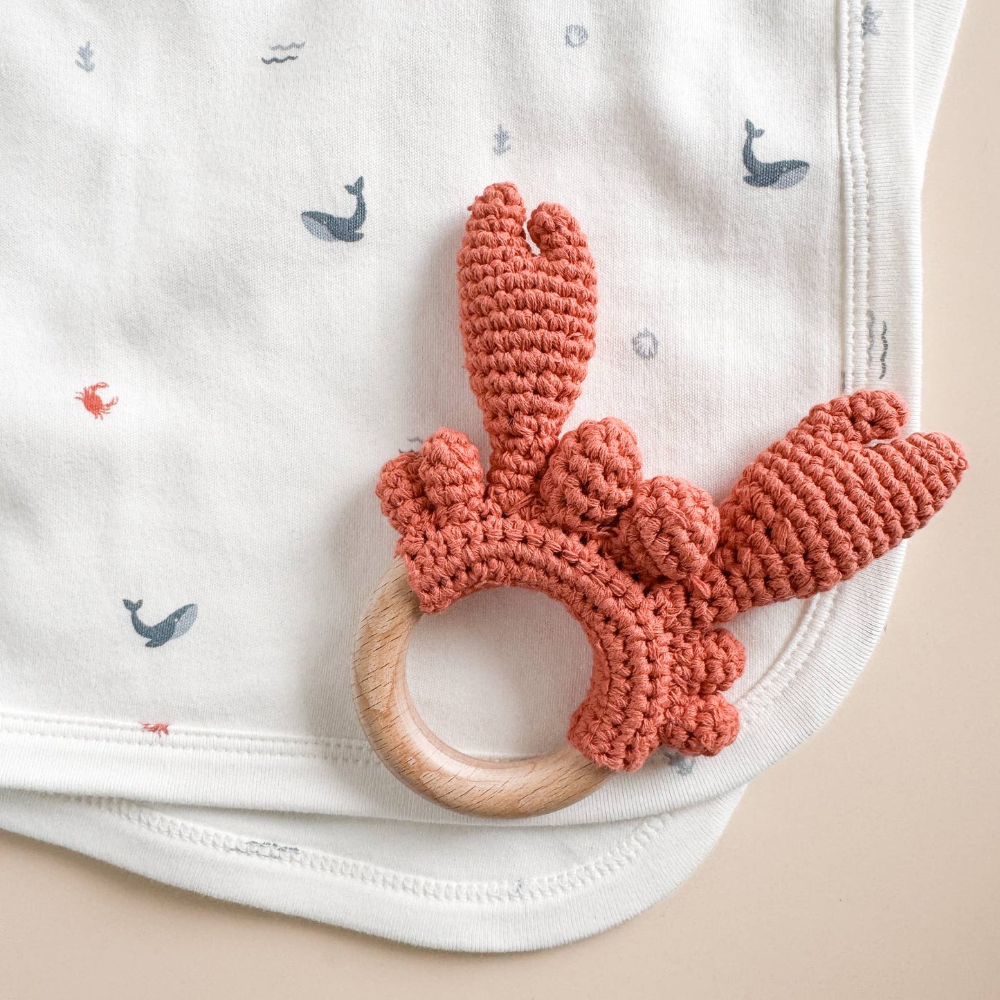 The Blueberry Hill - Teether Crab Crocheted Cotton Baby Gift Spring Summer Beach