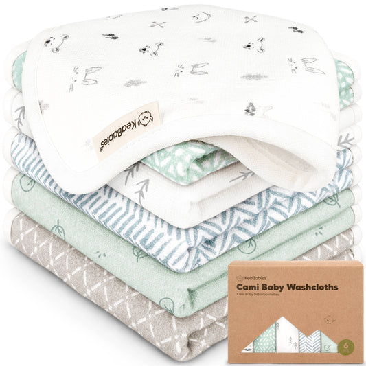 KeaBabies - 6-Pack Organic Cami Baby Washcloths for Face & Bath Towels