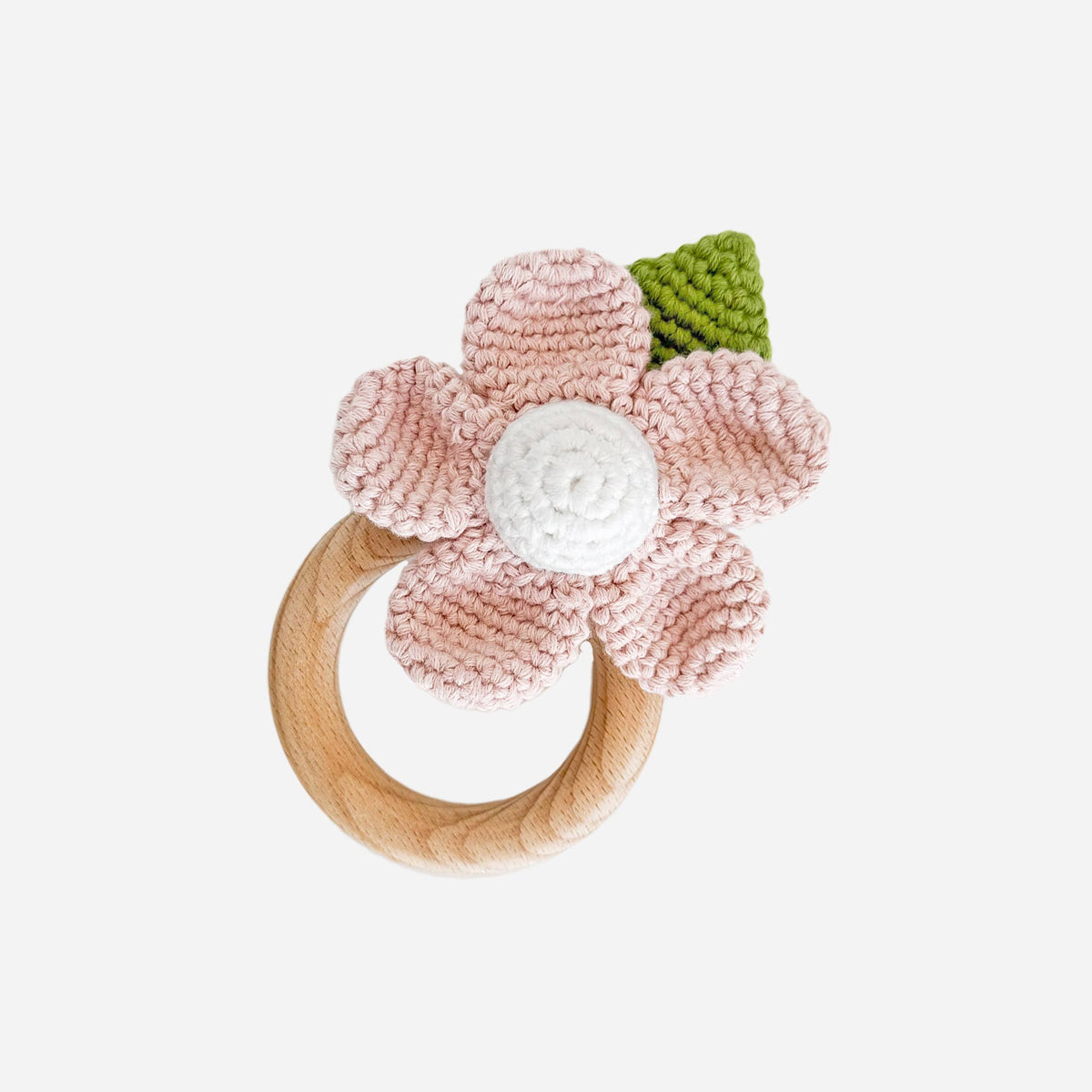 The Blueberry Hill - Teether Flower Pink Cotton Rattle Baby Toy Spring Summer