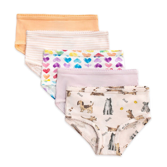 Burt's Bees Baby - Girls Set of 5 Puppy Party & Rainbow Hearts Underwear