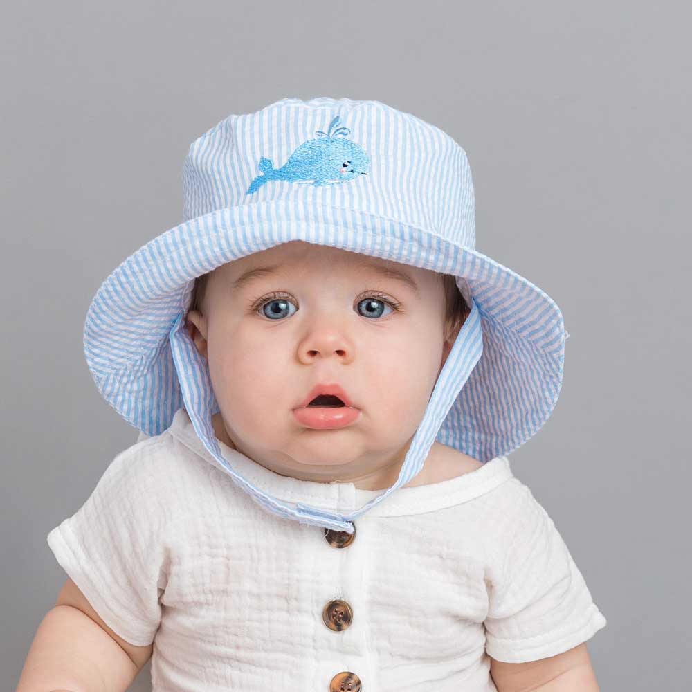 Huggalugs - Whale Blue Seersucker Bucket Hat Toddler