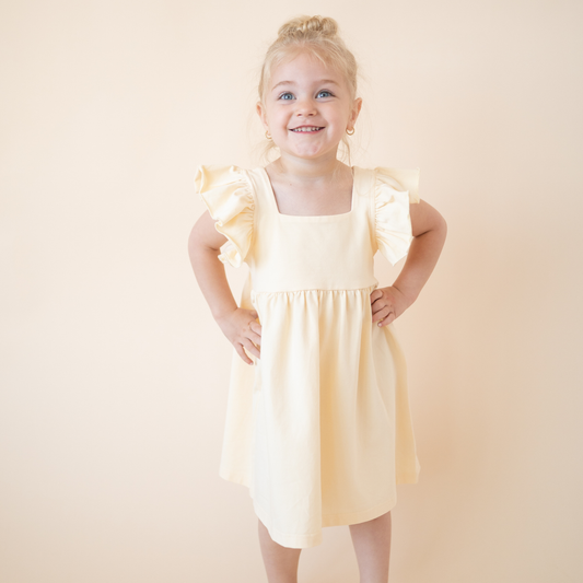 bug + bean kids - Organic Cotton Flutter Dress | Lemonade Yellow