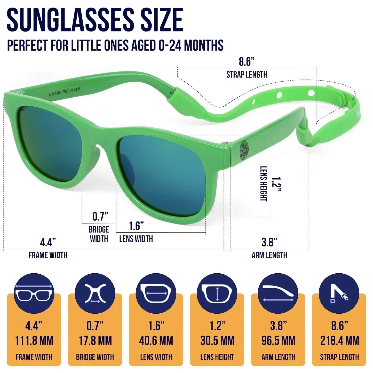 Baby Sunnies - Neon Green Polarized Baby Sunglasses with Strap 0-24 Months