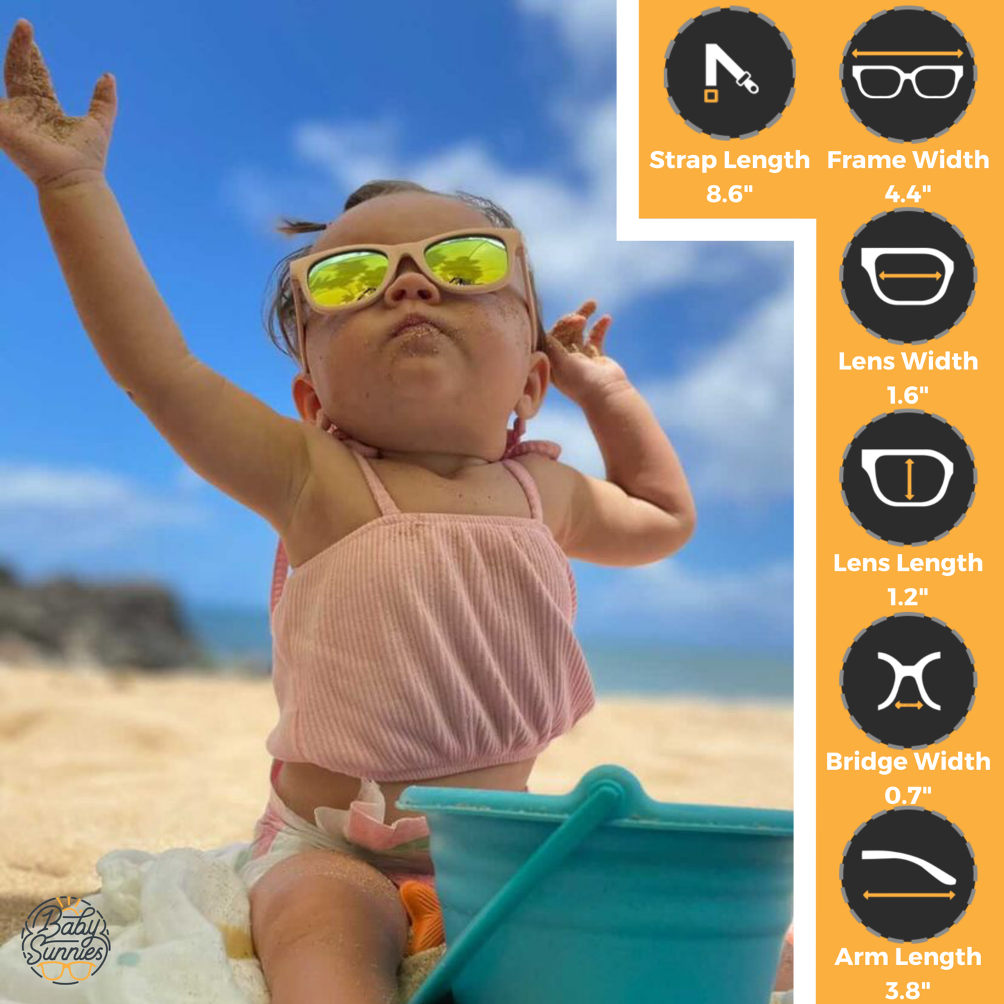 Baby Sunnies - Peach Flexible Polarized Baby Sunglasses with Strap 0-24 Months