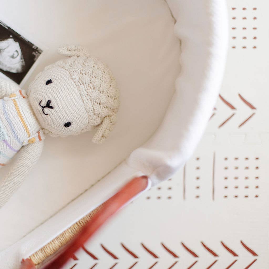 ***Available in-store only!!***Plum & Sparrow - Natural- African Moses Basket - Cognac + Cream Handle/ Mattress, Liner and Pom Pom set included!