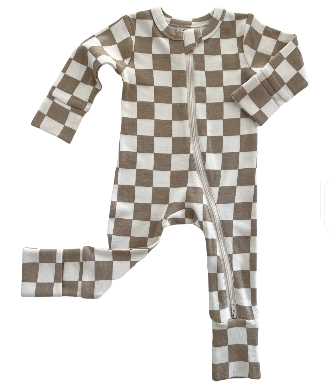SIIX Collection - Tiramisu Checkerboard / Organic 2-Way Zip Romper