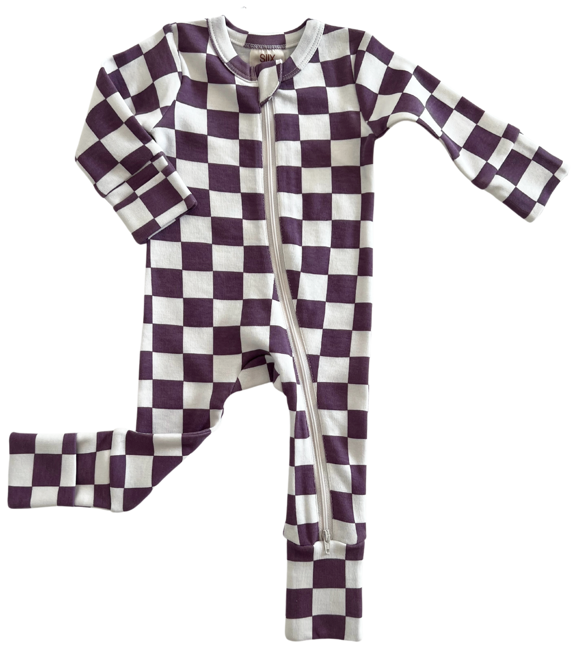 SIIX Collection - Berry Cheesecake Checkerboard / Organic 2-Way Zip Romper