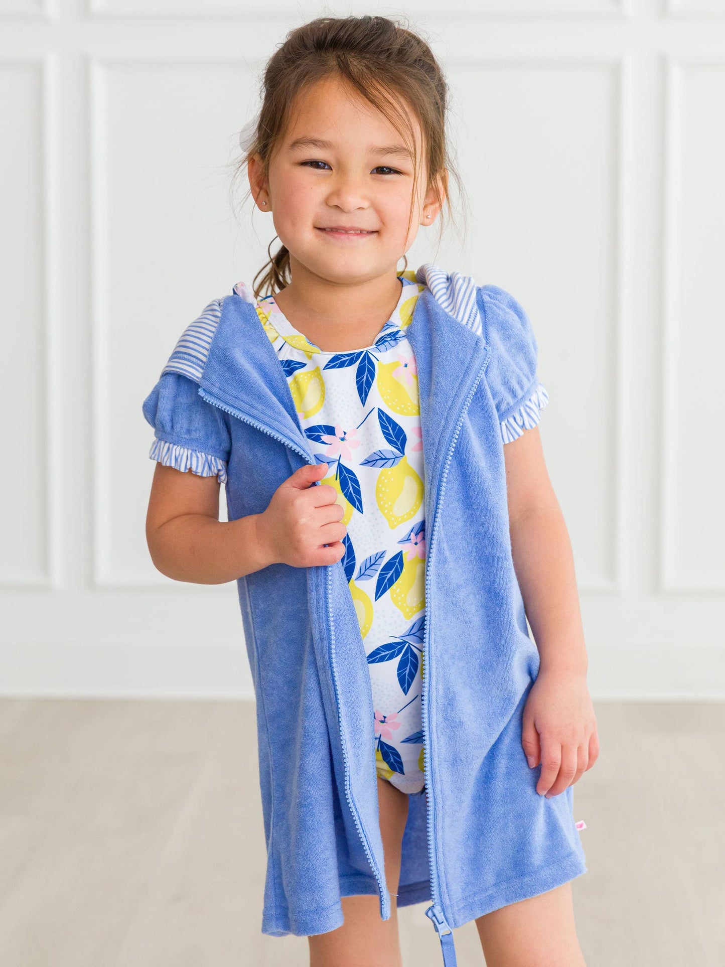 RuffleButts + RuggedButts - Girls Periwinkle Blue Terry Full-Zip Cover Up