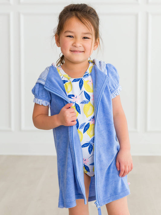 RuffleButts + RuggedButts - Girls Periwinkle Blue Terry Full-Zip Cover Up