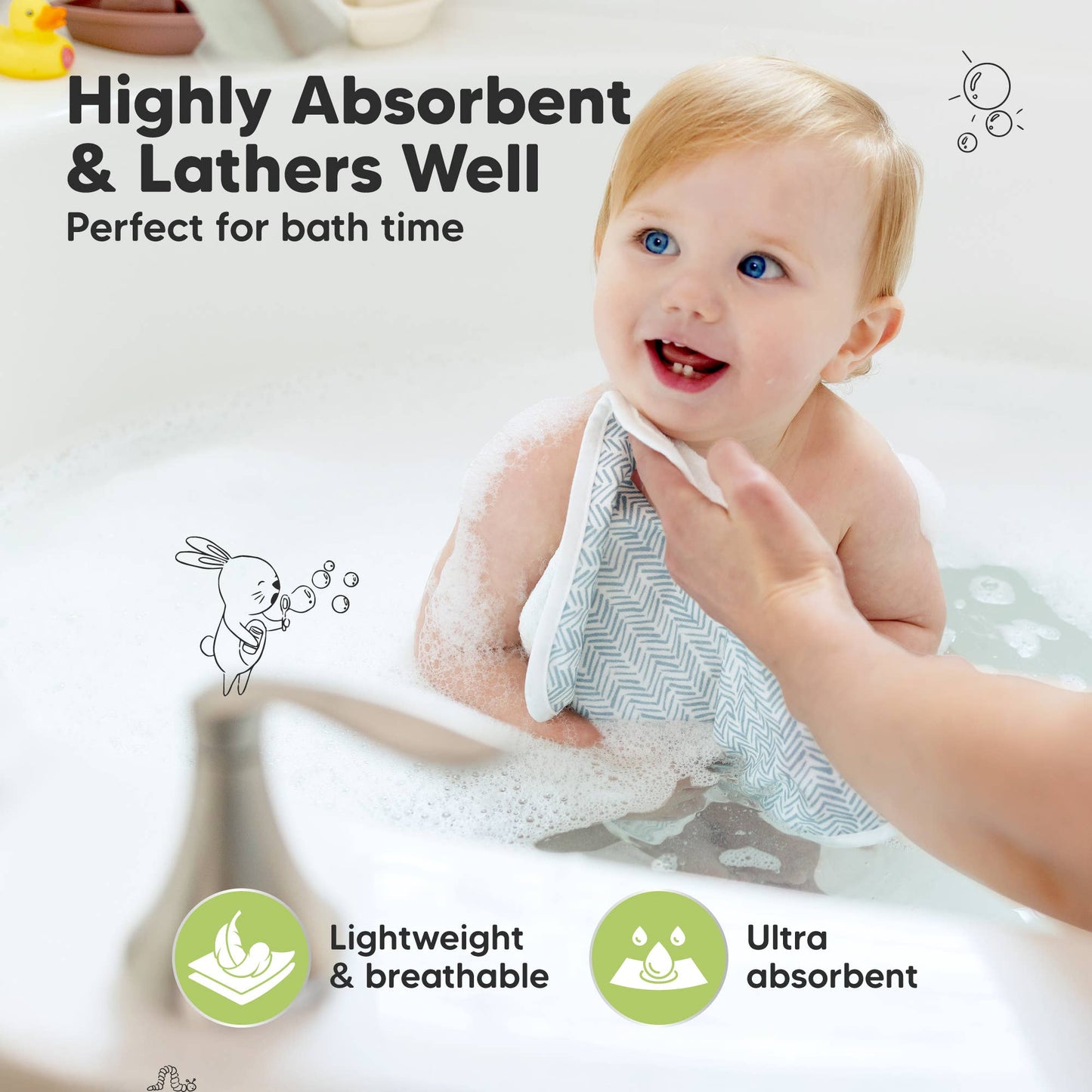 KeaBabies - 6-Pack Organic Cami Baby Washcloths for Face & Bath Towels