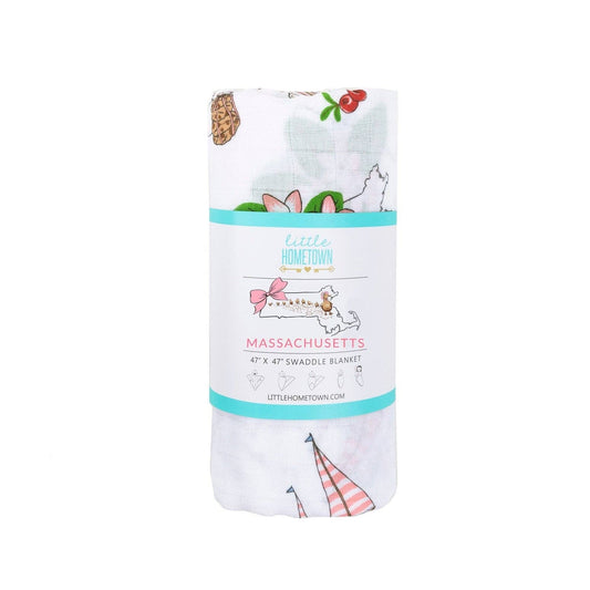 Little Hometown - Massachusetts Floral Muslin Swaddle Receiving Blanket