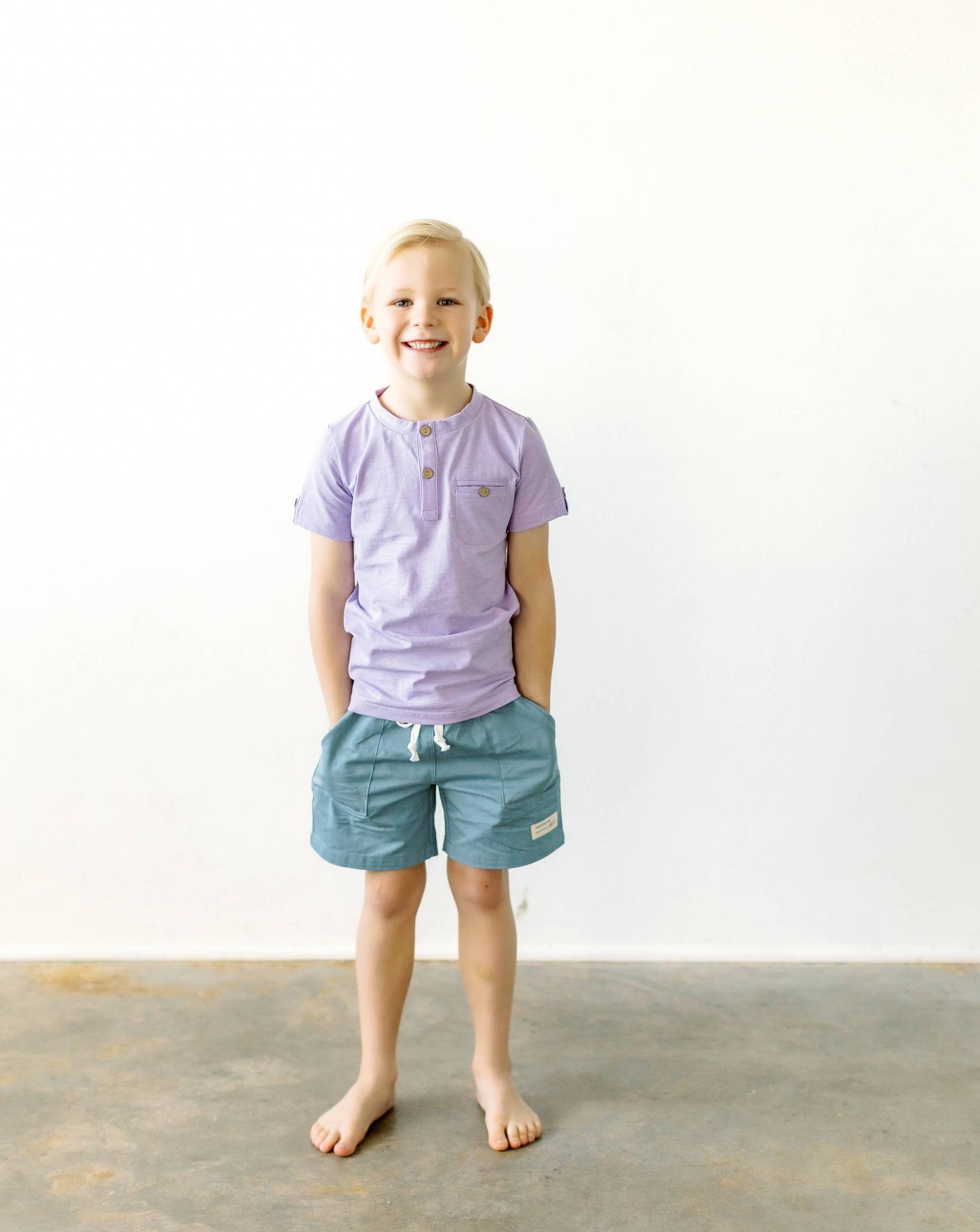 Sawyer & Finn Clothing - Boys Teal Shorts with pockets, functional drawstring
