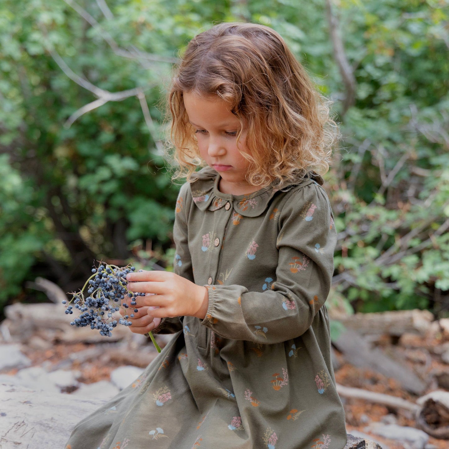 City Mouse Studio - Frill Collar Dress- Lichen Mushrooms