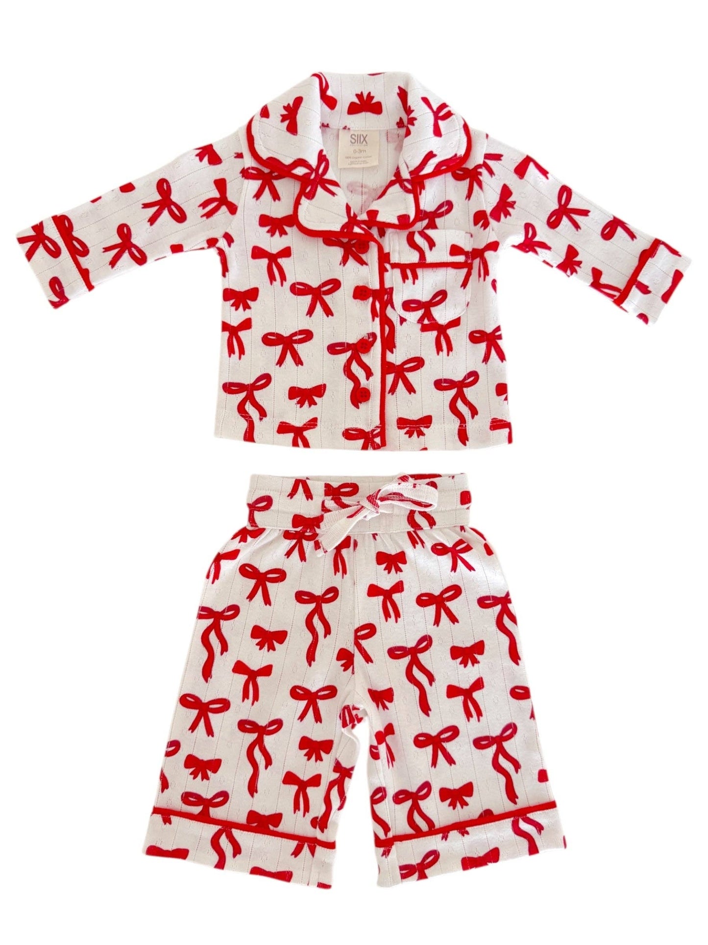 SIIX Collection - Red Bows / Organic Pointelle Lounge Set
