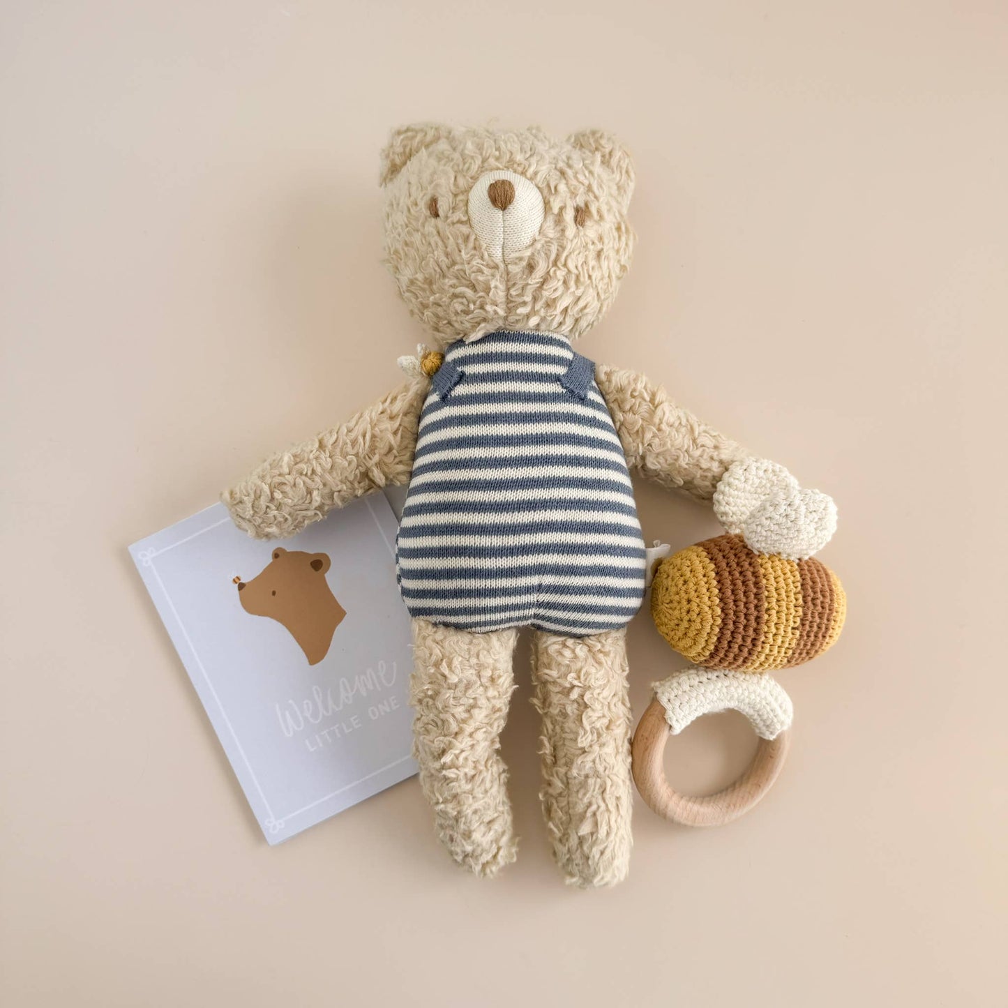 The Blueberry Hill - Teether Bee Cotton Crochet Rattle Spring Summer Baby Toy