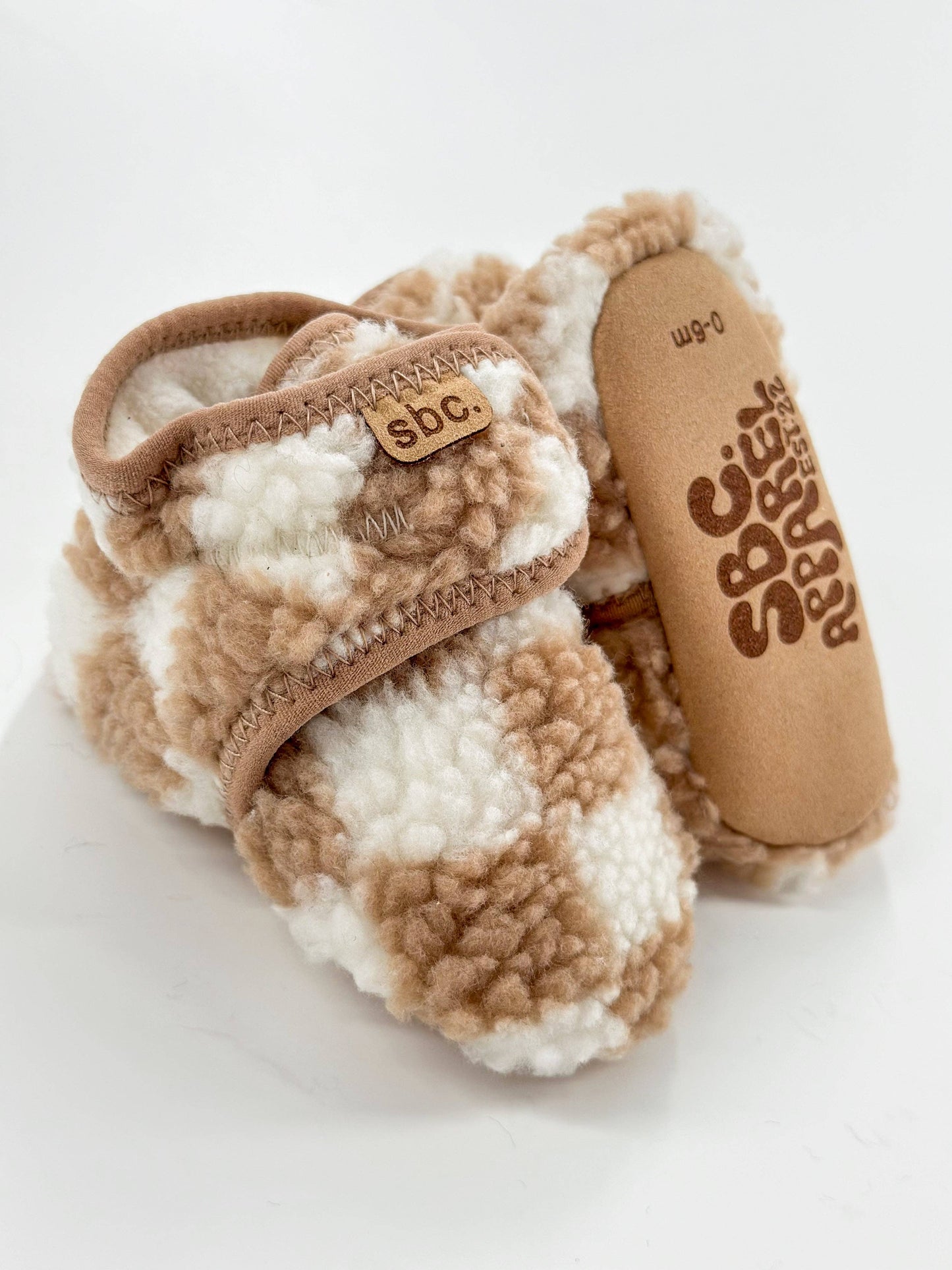 Shore Baby Co. - The Newborn Sherpa Bootie — Camel + White Checkered