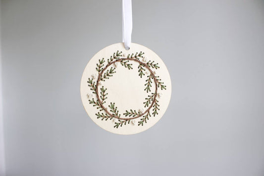The HNB House - Pine Wreath Ornament - DIY Wood Embroidery Kit