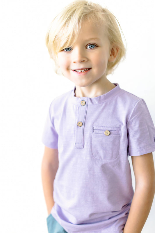 Sawyer & Finn Clothing - Boys Lavender Short Sleeve Shirt, Soft, Buttons