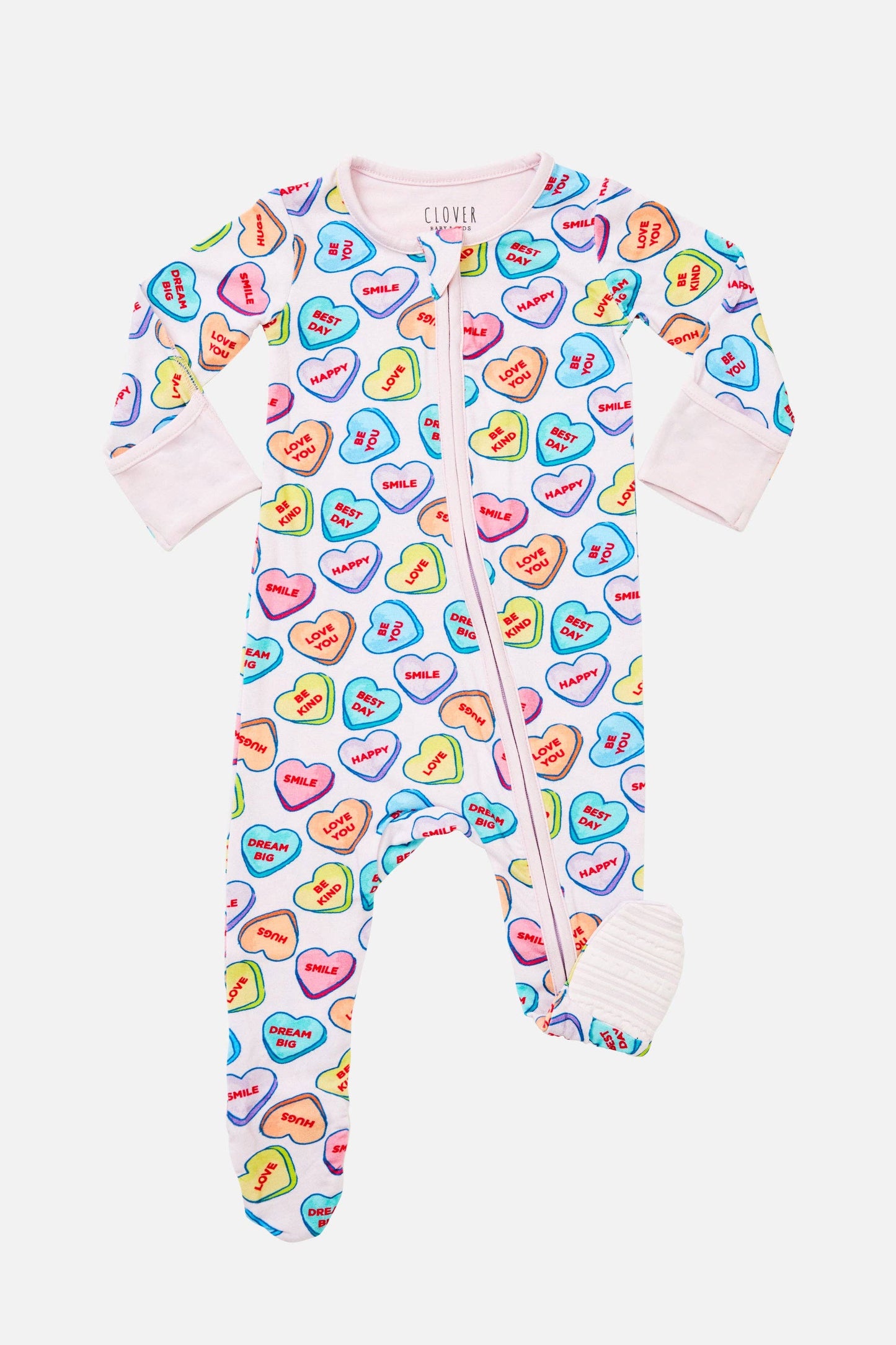 Clover Baby & Kids - Soft & Stretchy Zipper Footie - Candy Hearts