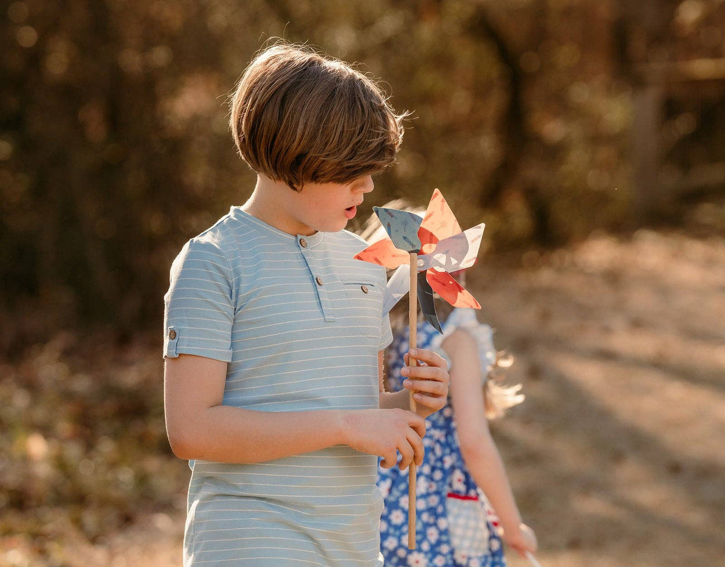 Sawyer & Finn Clothing - Boys Light Blue and White Stripe Short Sleeve Tee, Buttons