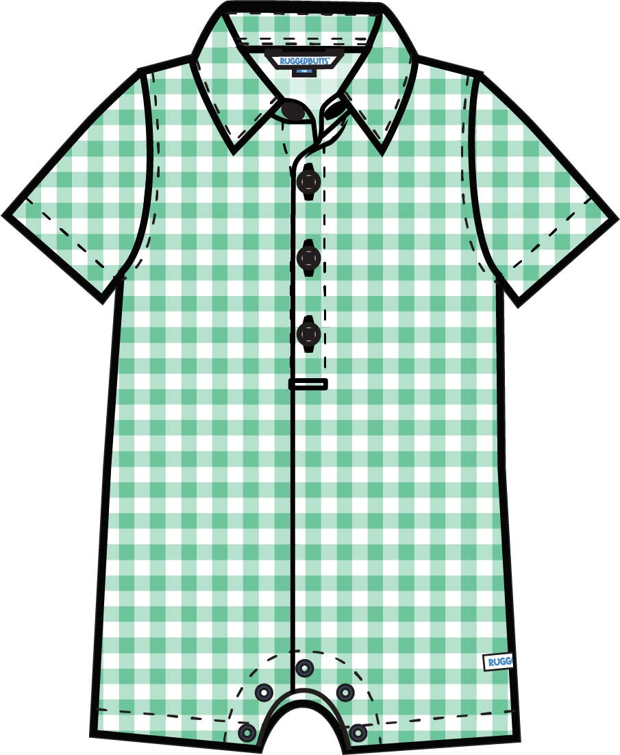 RuffleButts + RuggedButts - Baby Boys Classic Spring Bud Gingham Short Sleeve Woven Button-Up Romper
