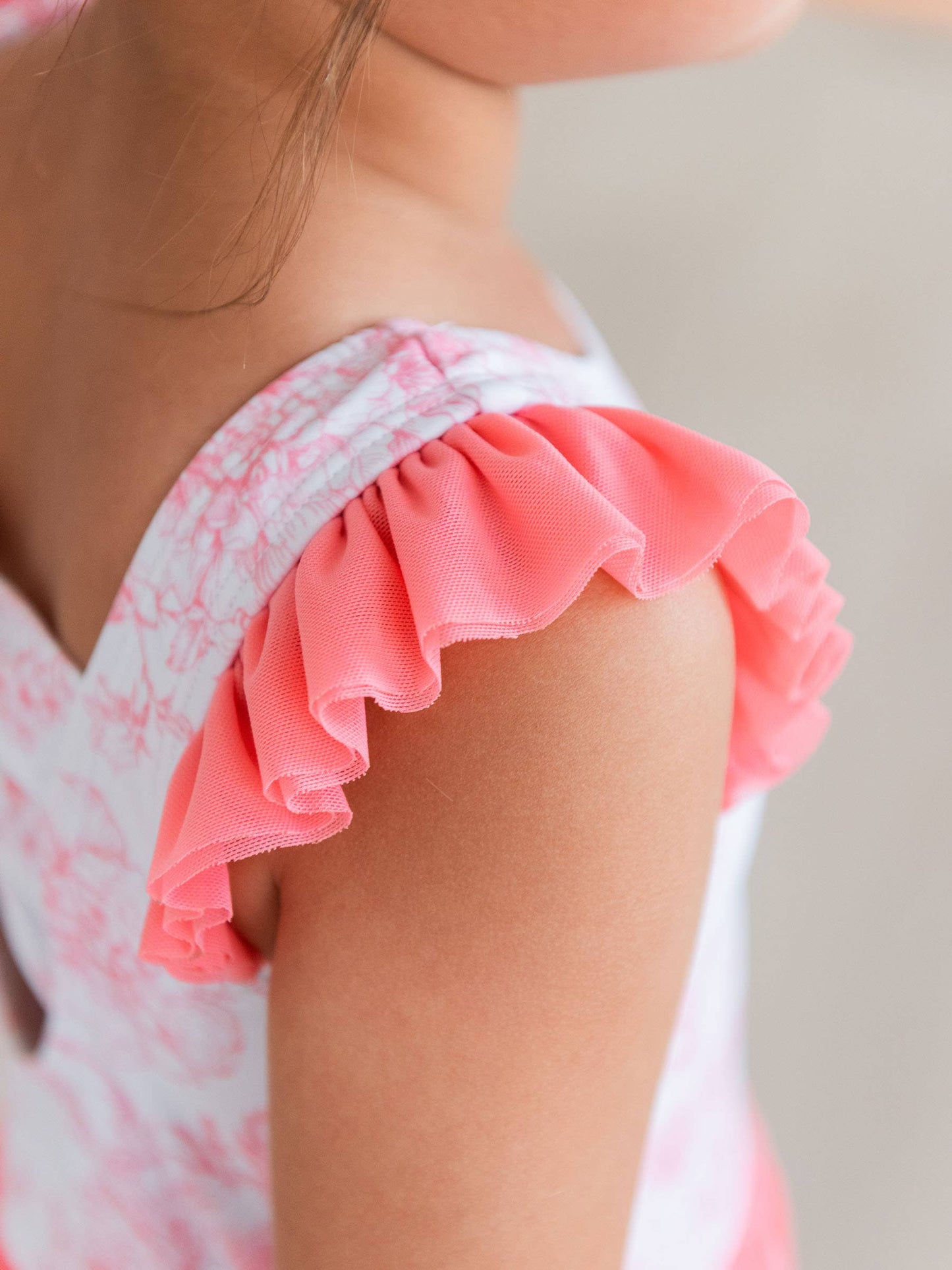 RuffleButts + RuggedButts - Girls Bubblegum Pink Butterfly Garden Toile Flutter Sleeve Dance & Gymnastics Leotard