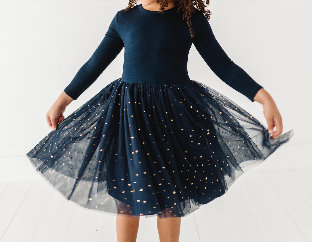 Bird & Bean® - Kids Party Dress - Girls Navy Tulle Holiday Dress - Esme