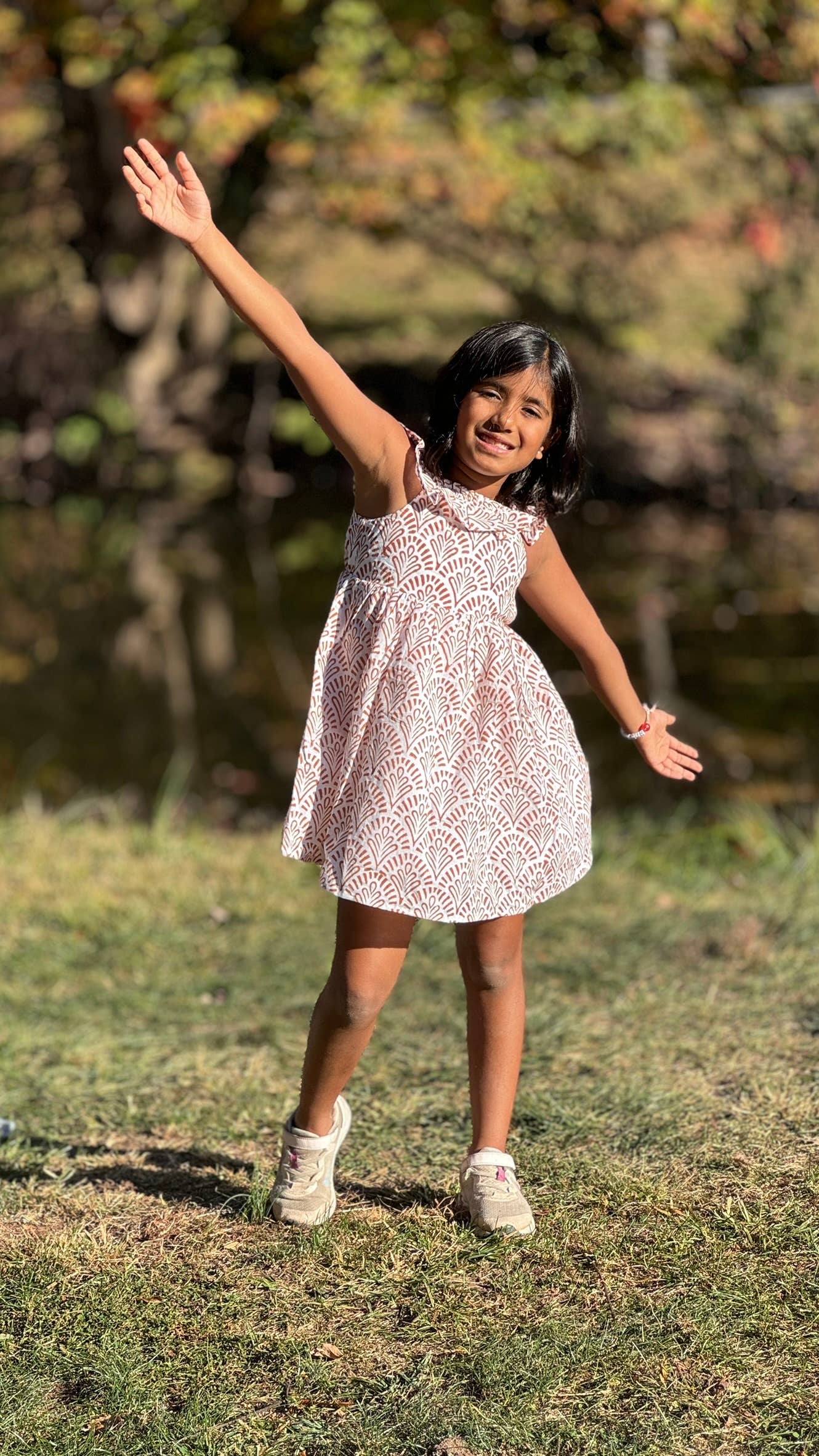 Meerahi - Toddler Girls' Neutral Color Block Printed Dress with Pocket