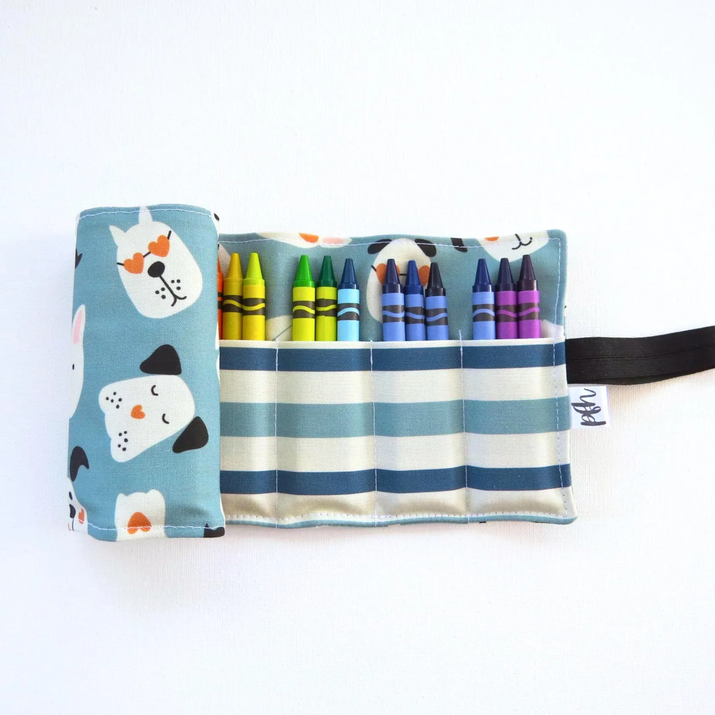PaperFromHeaven - Puppy Crayon Roll – Handmade Dog Print Travel Art Kit