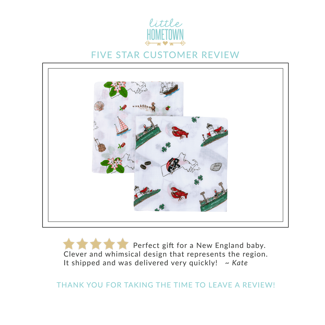 Little Hometown - Massachusetts Baby Muslin Swaddle Receiving Blanket
