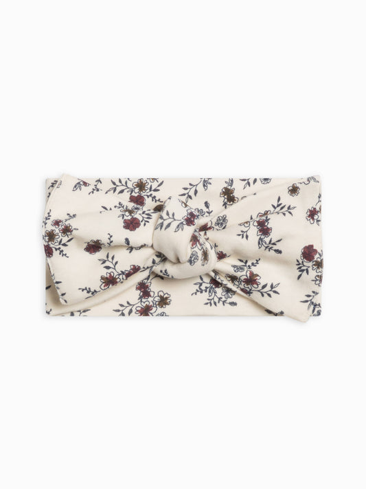 Colored Organics - Organic Baby Hattie Knot Bow Wrap - Poppy Floral / Mulberry