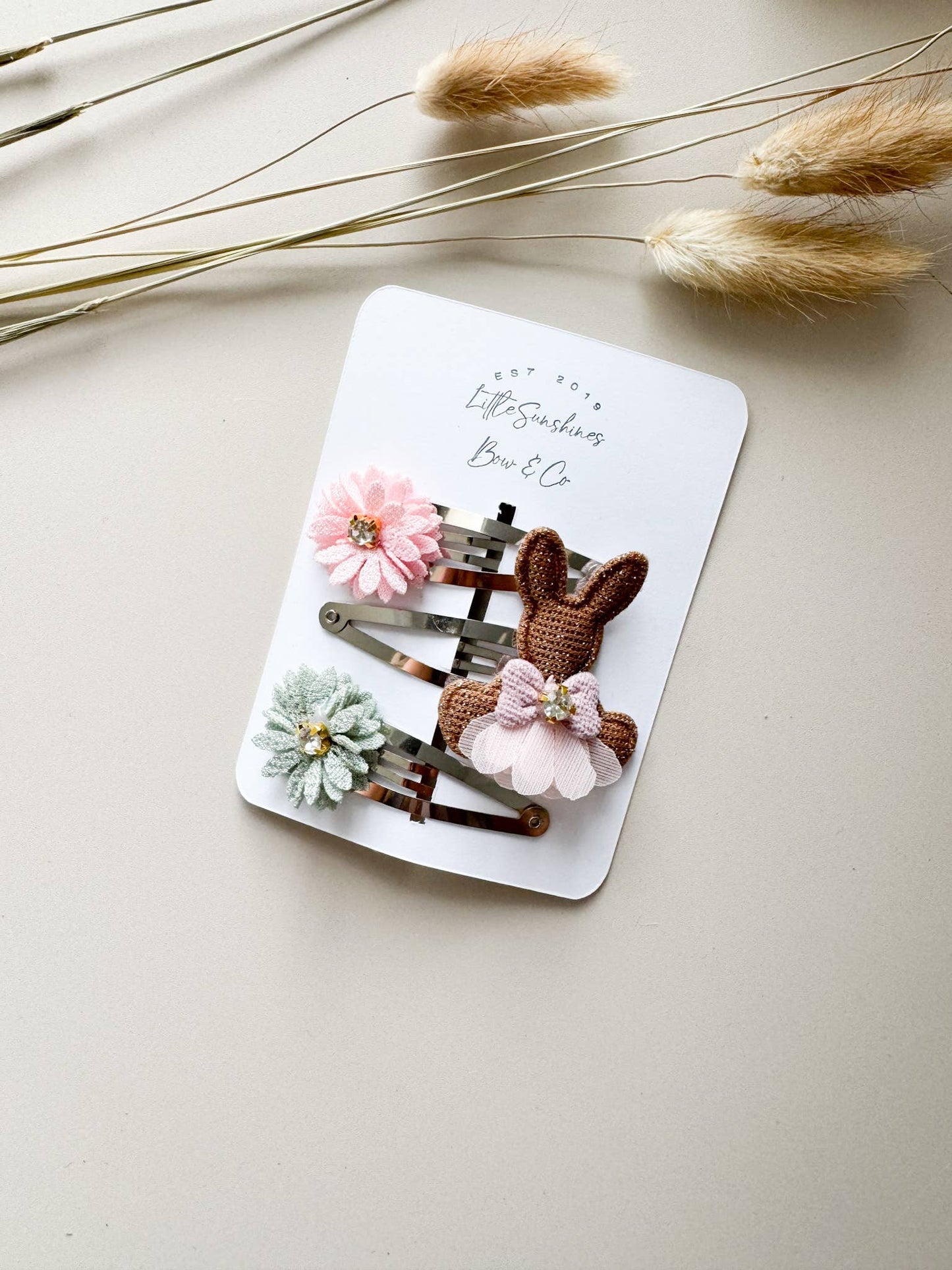 Little Sunshines Bow & Co - Bunny & Flower Snap Hair Clip- Set of 3