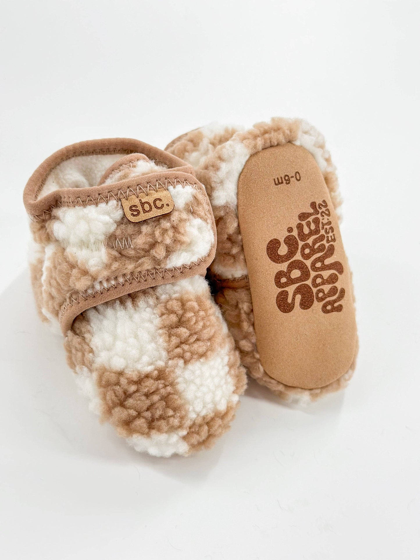 Shore Baby Co. - The Newborn Sherpa Bootie — Camel + White Checkered