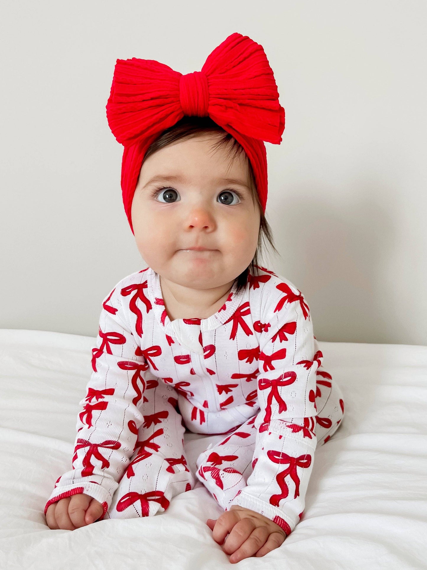 SIIX Collection - Red Bows / Organic Pointelle 2-Way Zip Footie