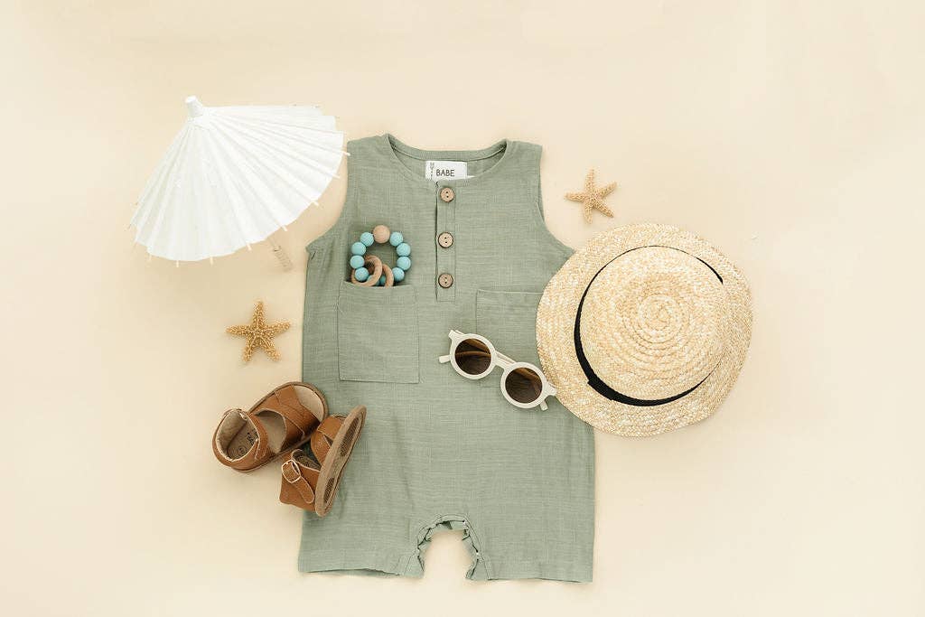 Babe Basics - Green Crop Linen Romper