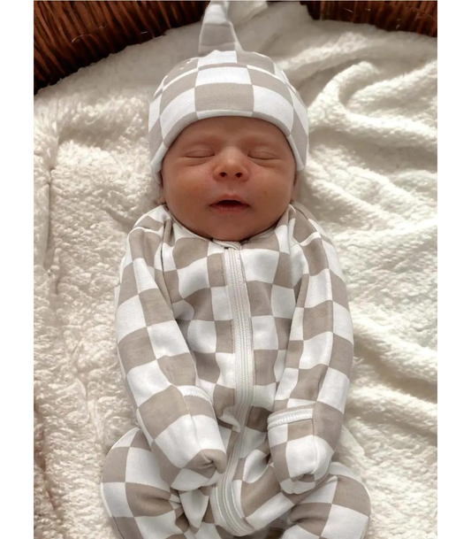 SIIX Collection - Tiramisu Checkerboard / Organic 2-Way Zip Romper