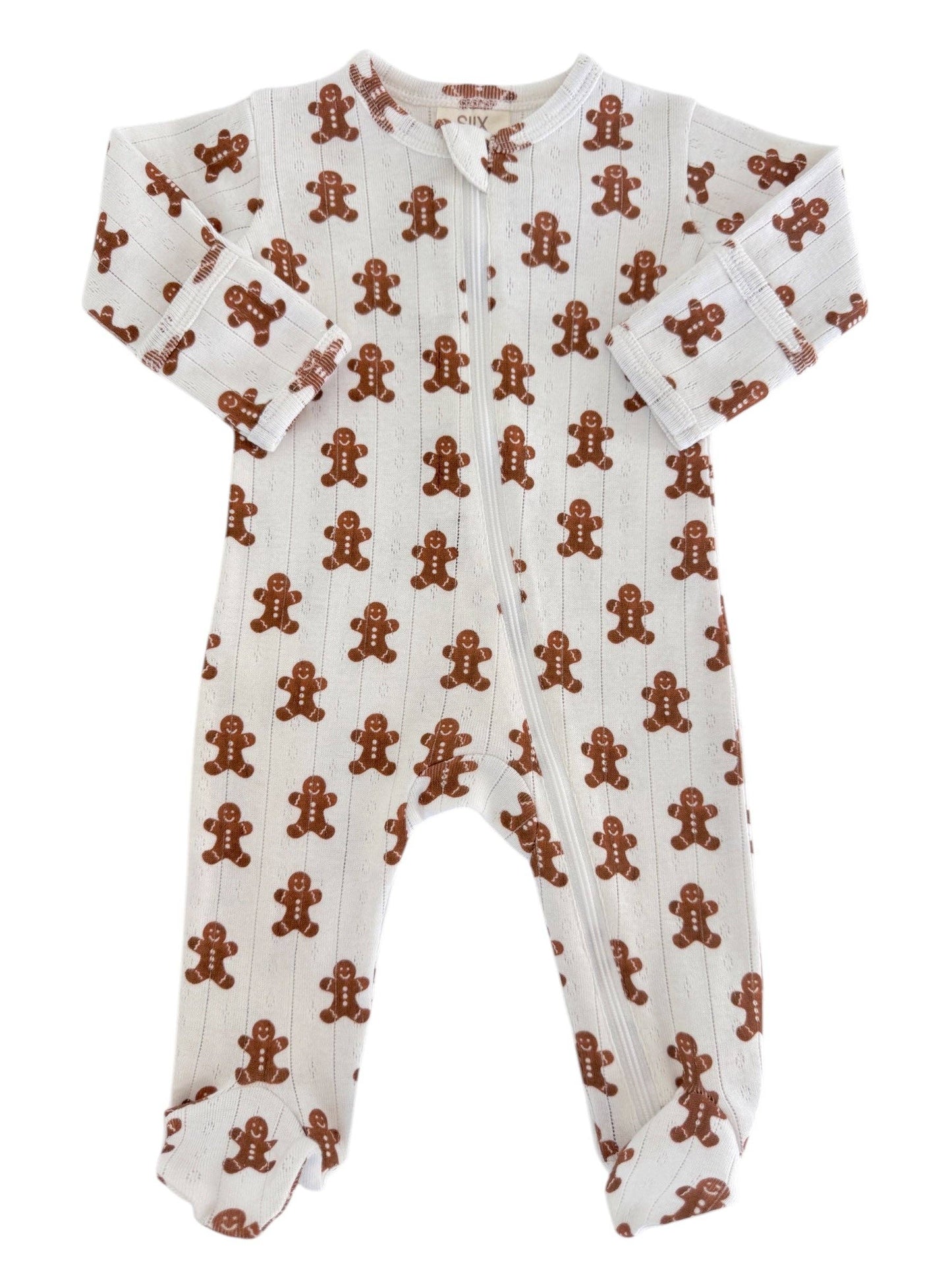 SIIX Collection - Gingerbread / Organic Pointelle 2-Way Zip Footie