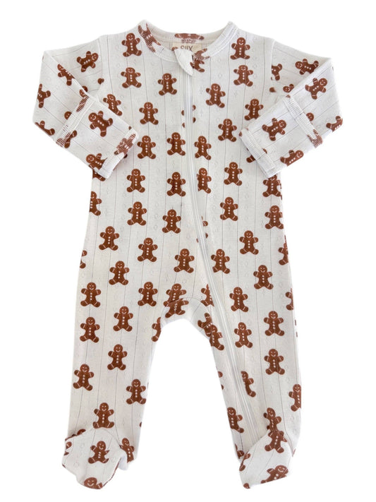 SIIX Collection - Gingerbread / Organic Pointelle 2-Way Zip Footie