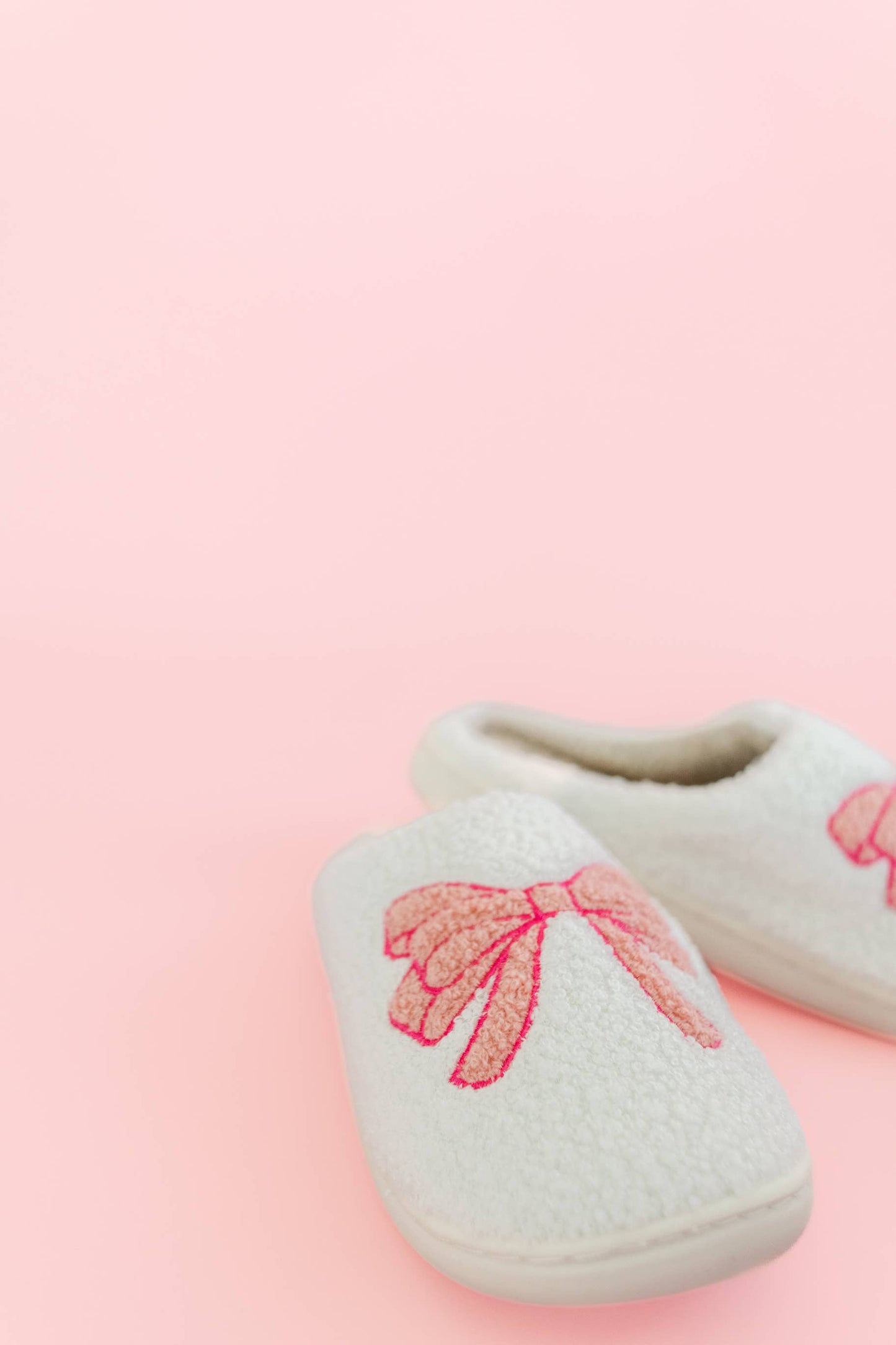 Rock Paper Scissors - Fuzzy Plush Slippers with Pink Bow