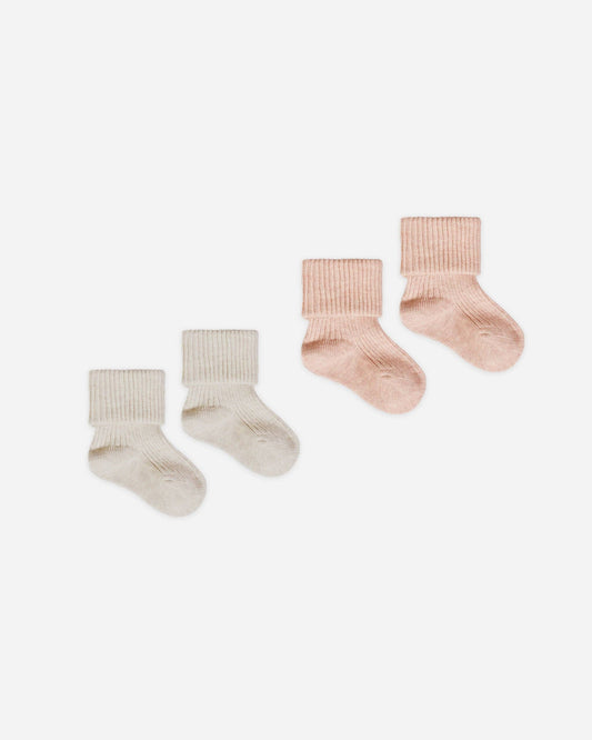 Quincy Mae - Melange Socks || Oatmeal, Rose