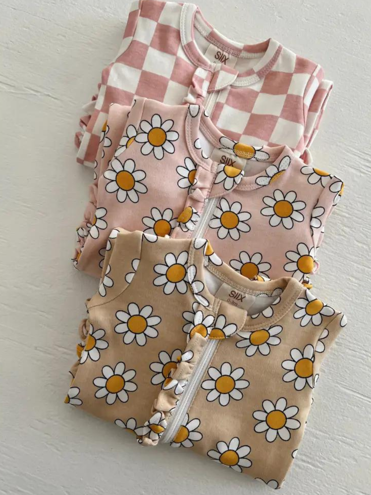 SIIX Collection - Strawberry Shortcake Checkerboard / Organic Frill Zip Footie