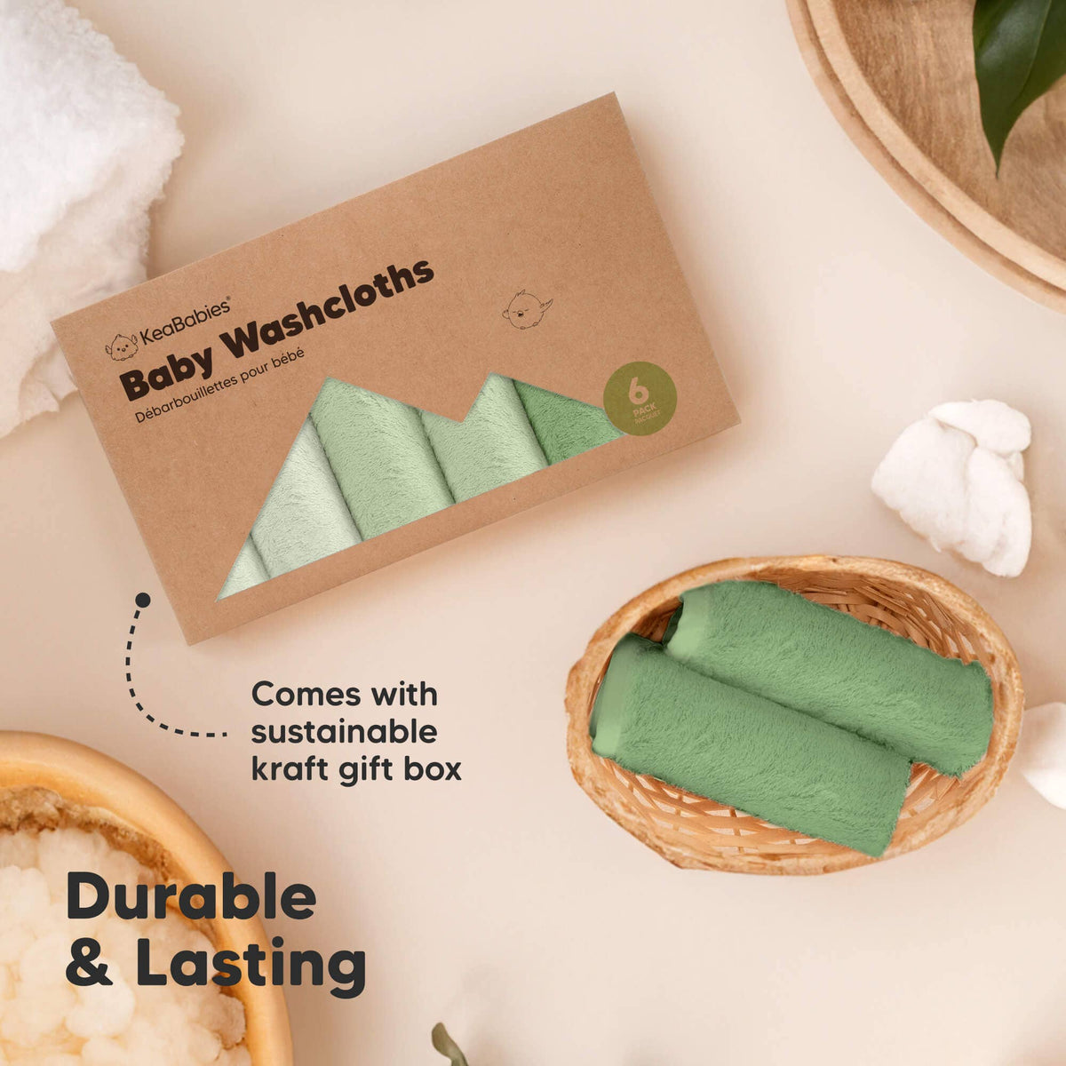 KeaBabies - 6-Pack Baby Wash Cloths