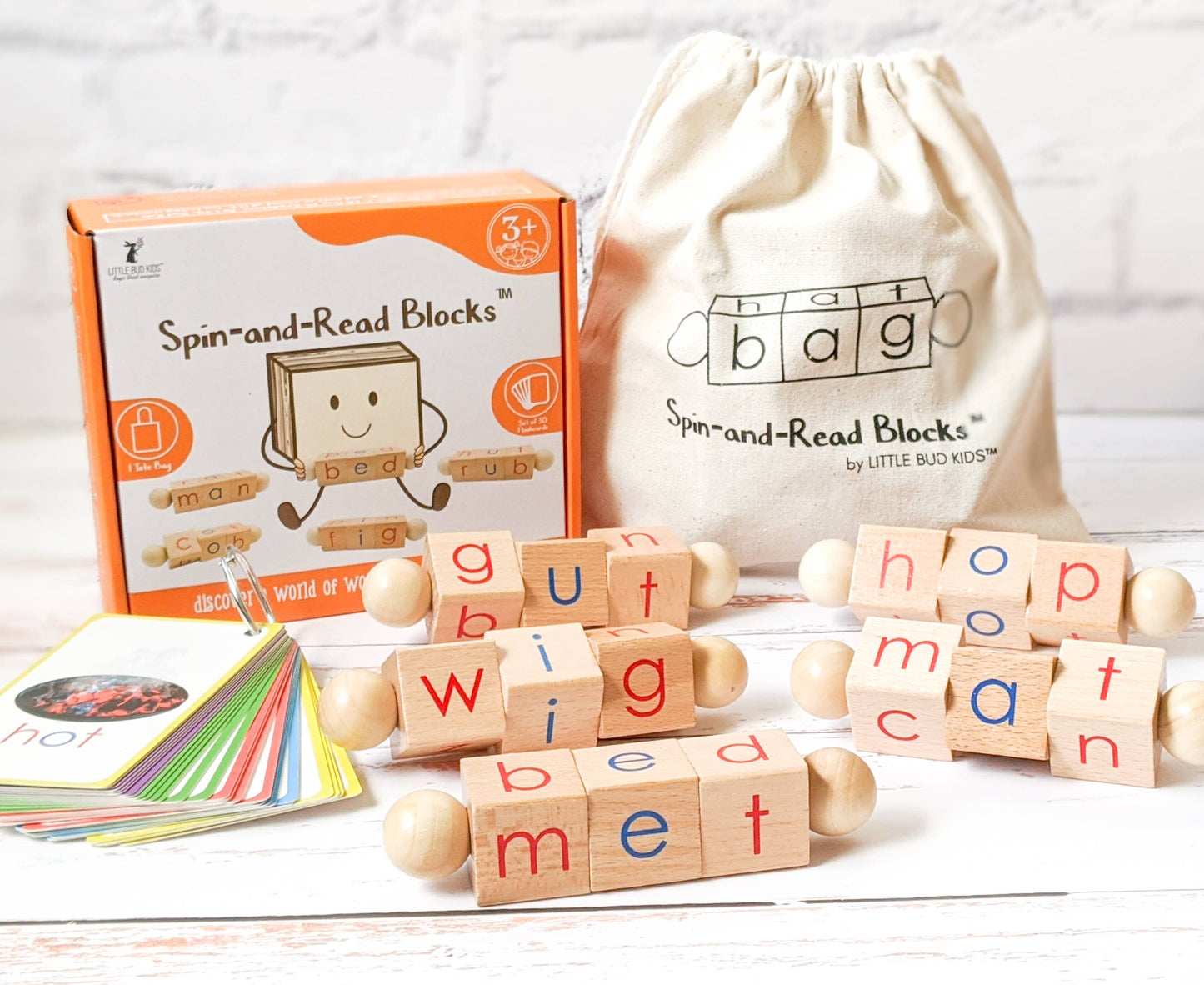 Little Bud Kids - Spin-and-Read Montessori Phonetic Reading Blocks & CVC Cards
