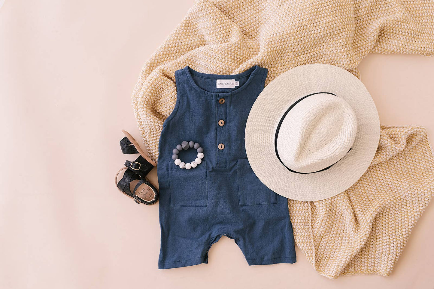 Babe Basics - Navy Sleeveless Crop Linen Baby Romper