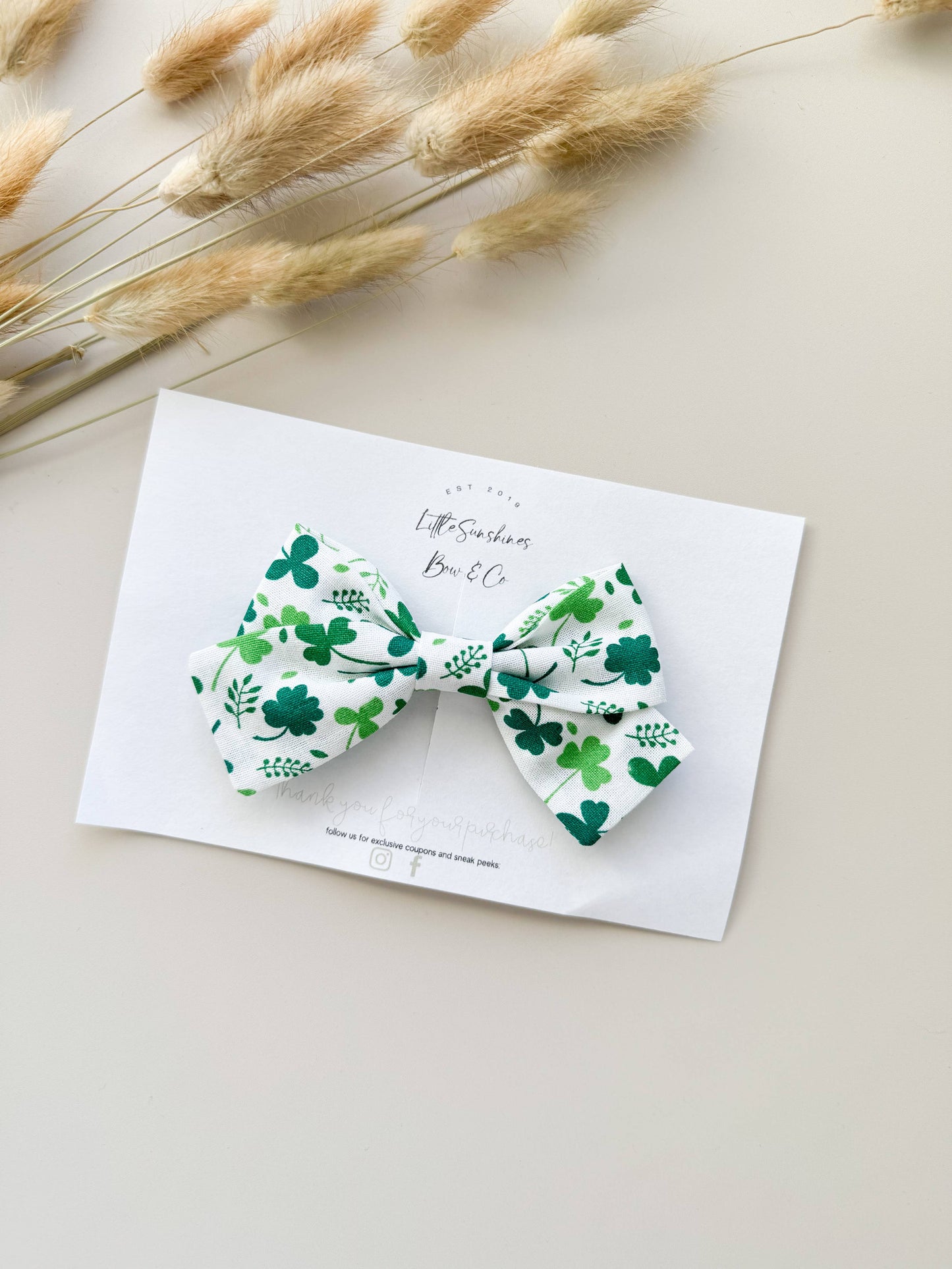 Little Sunshines Bow & Co - White Clovers St Patricks Day Pinwheel Bow