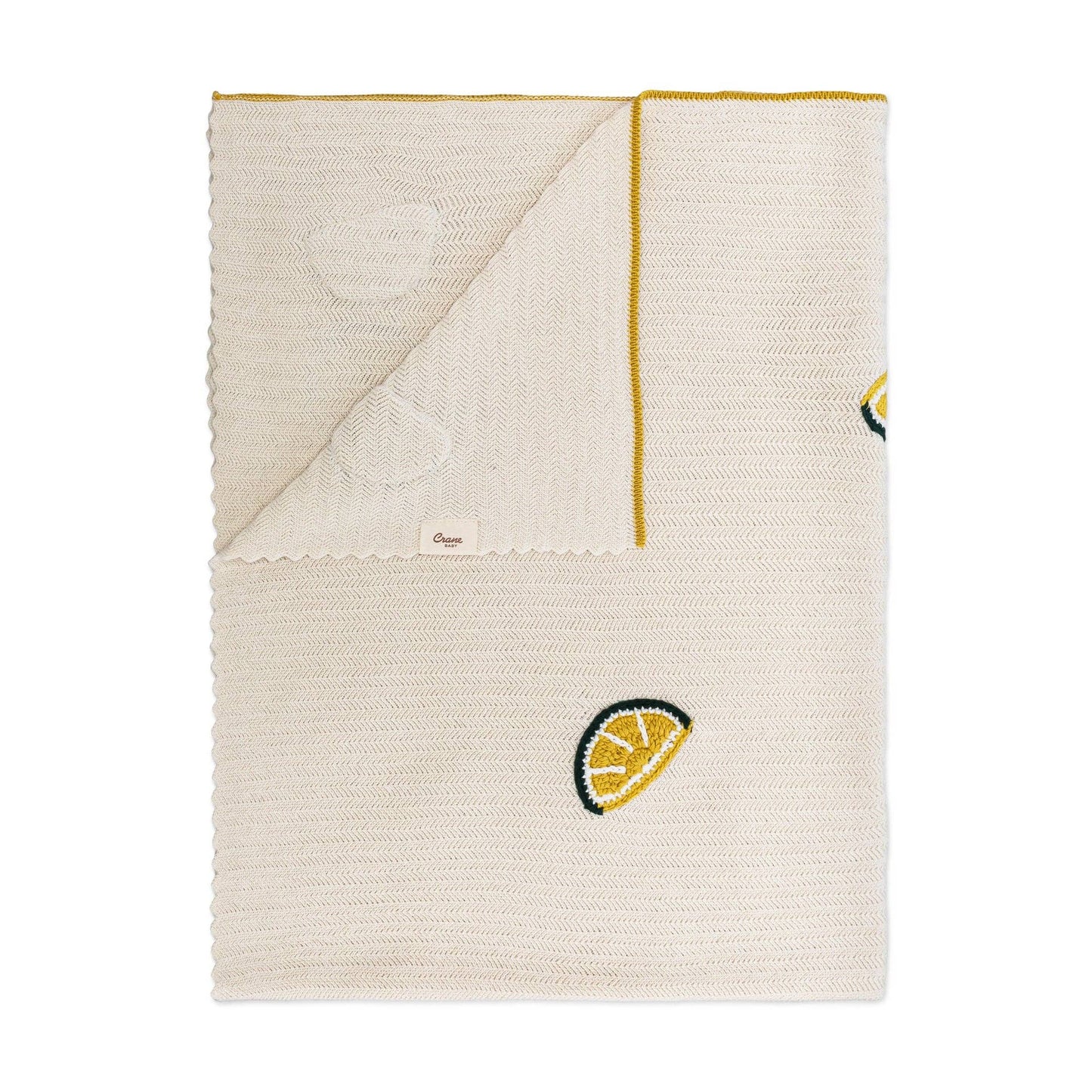Crane Baby - Clementine Lemon Embroidered Knit Baby Blanket