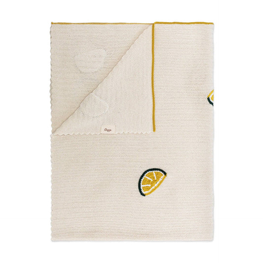 Crane Baby - Clementine Lemon Embroidered Knit Baby Blanket