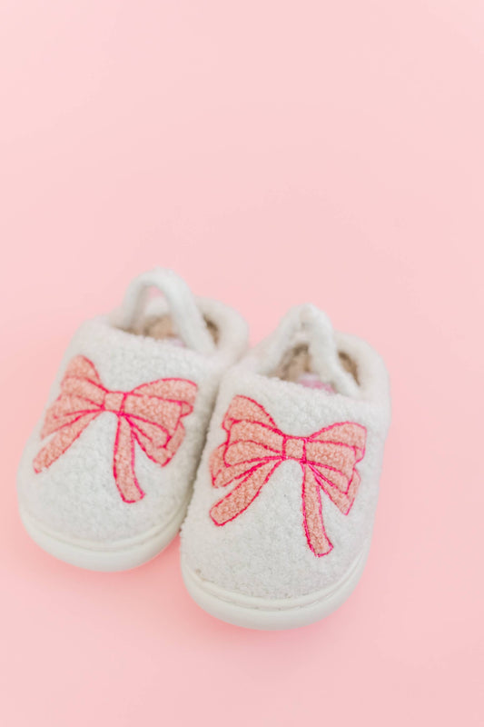 Rock Paper Scissors - Toddler/Kids Fuzzy Plush Slippers with Pink Bow