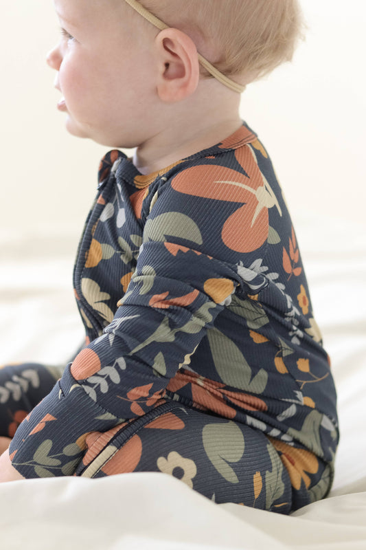 Honeycomb Goods - Dark Floral Zip Pajamas